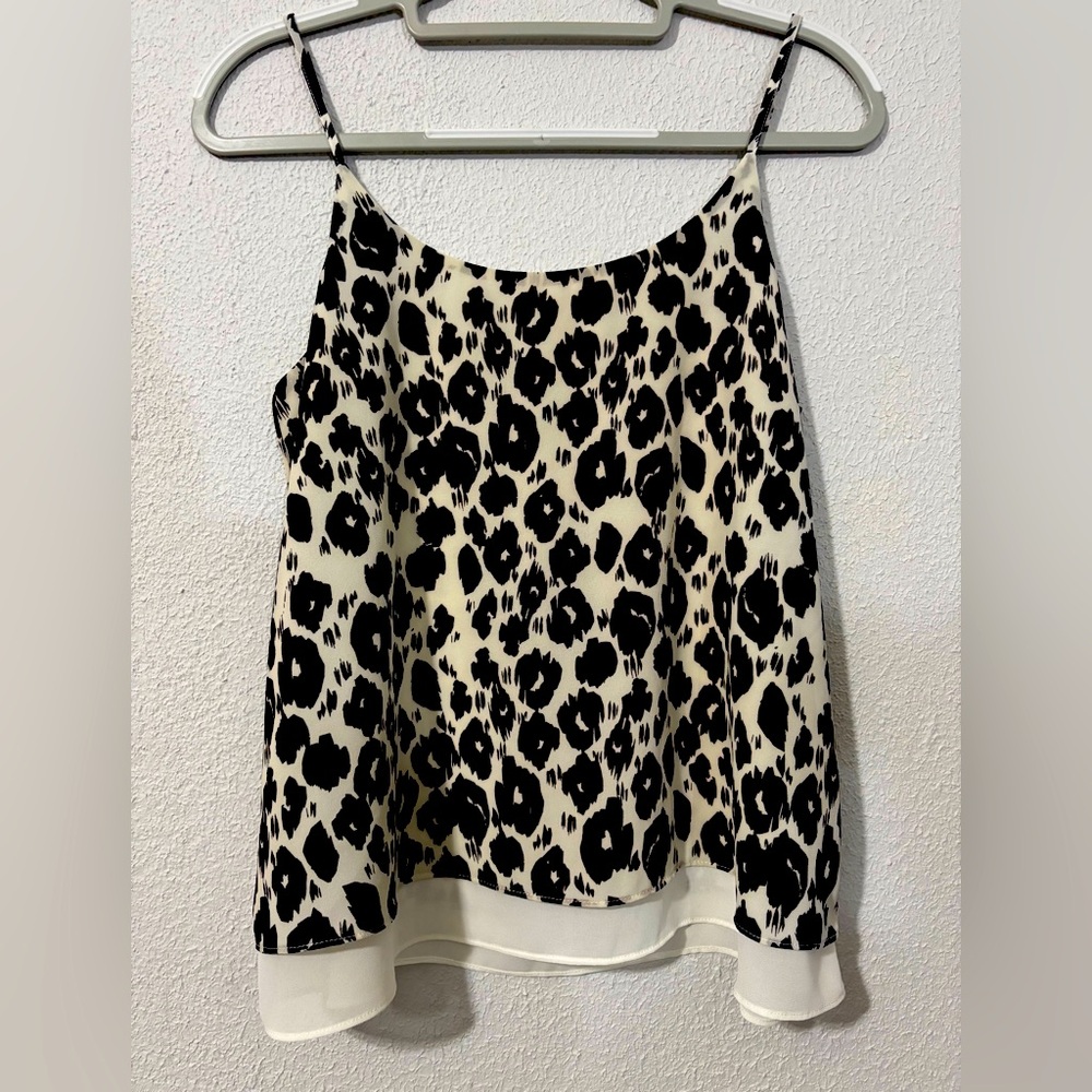 Cynthia Rowley Black and Beige Spaghetti Strap Leopard Print Camisole Small NWT